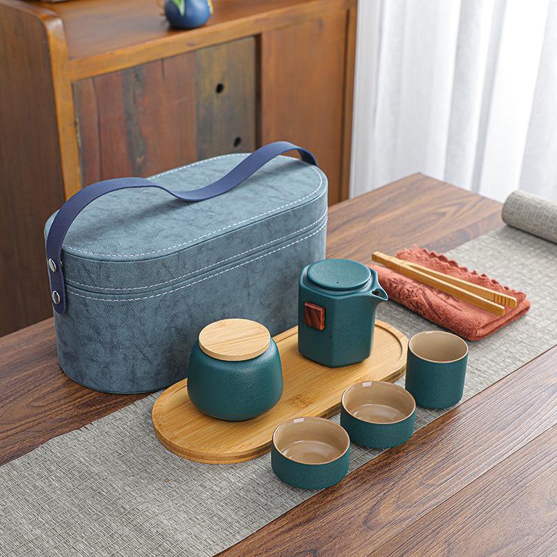 Outdoor Travel Tea Set, One Pot, Three Cups of Tea Tray, Tea Can Set, Household Express Cup, Holiday Commemorative Gift
