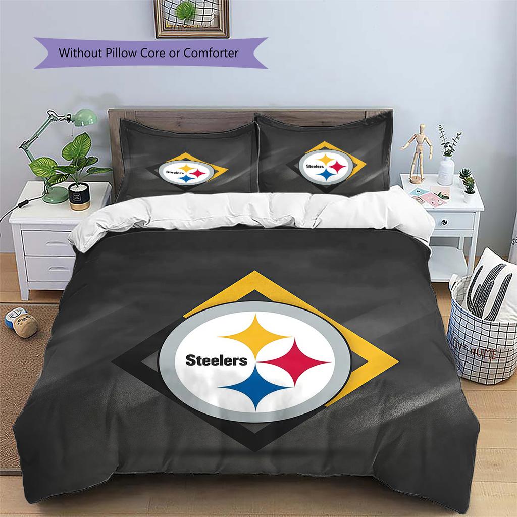Pittsburgh Steelers3 Pattern Bedding Quilt Set Home Decoration Gift (1 * Duvet Cover + 2 * Pillowcase Without Core)
