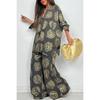 Women Oversized Print Shirt Pants Sets Lapel Long Sleeves Top High Elastic Waist Wide-leg Pant Suit Female Two Piece Set Outfits