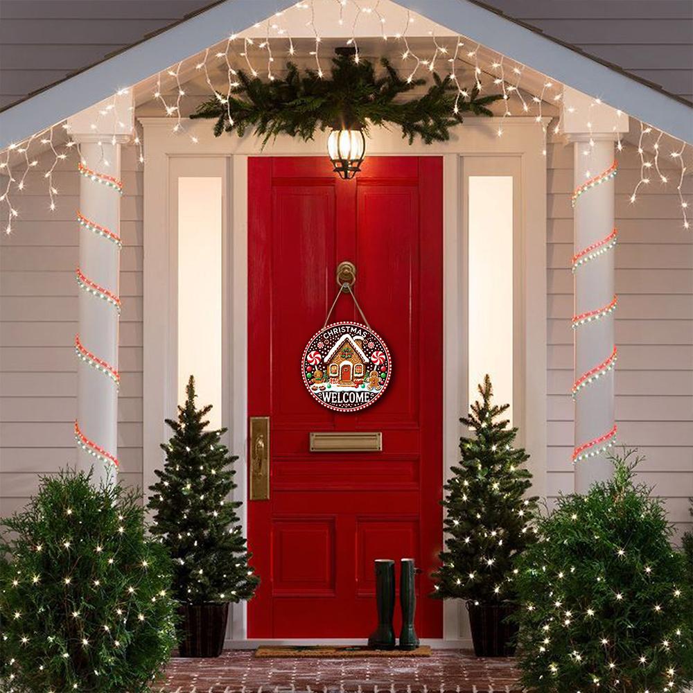 Wooden Christmas Sign with Gingerbread Man Pattern - Navidad Welcome Sign for Front Door Wall Hanging Decor - Ideal Christmas Ornament