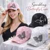 Trendy Mesh Women's Baseball Cap Black Rhinestone Butterfly Decor Sun Hat Breathable Adjustable Peaked Cap Spring Summer Autumn