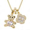 Gold-Plated Heart and Bear Necklace with Zirconium Stones - Exclusive Women's Fashion Jewelry.