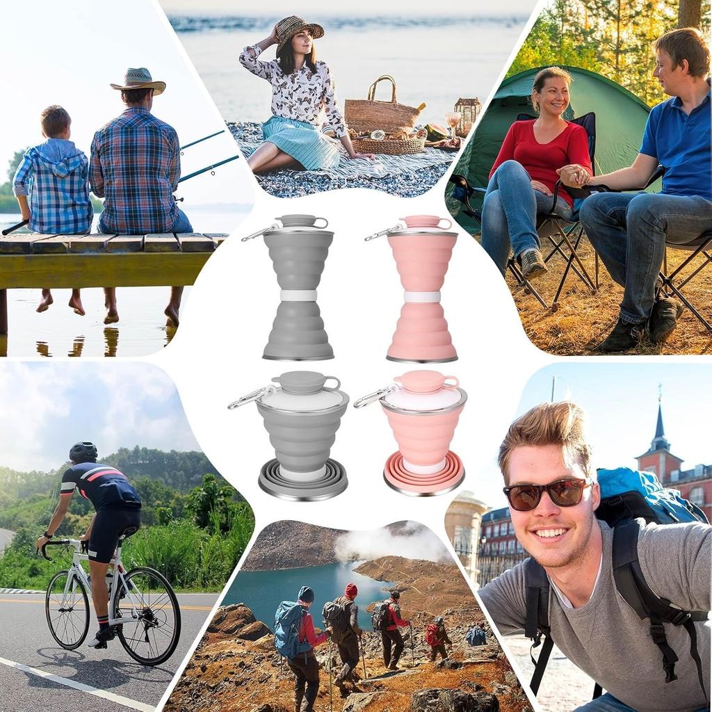 2 Pcs Collapsible Water Bottle, 500ml Silicone Portable Travel Water Bottle Leak-Proof Reusable Foldable Cup with Carabiner and Strap for Sports Gym