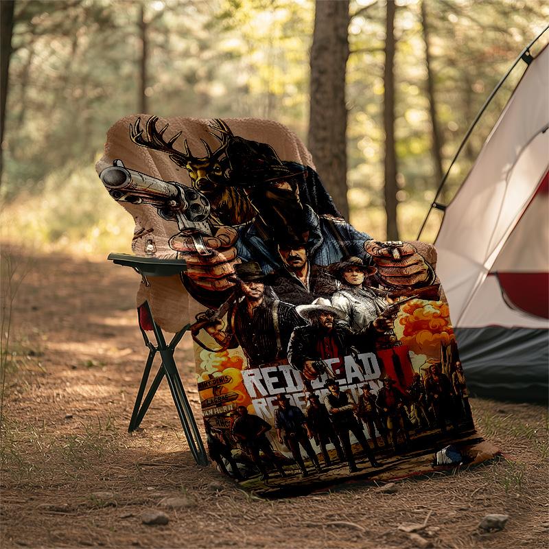 1pc Red Dead Redemption Theme Blanket - Digital Print, Polyester, Cozy for All Seasons, Perfect for Outdoor, and Travel