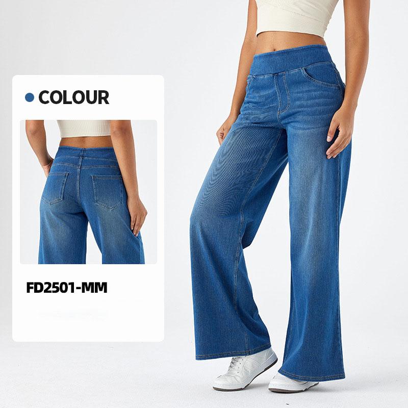 Casual Baggy Jeans Women's Elastic Waistband Wide Leg Jeans Elegant Slim Fit Denim Trousers American Retro Denim Palazzo Pants