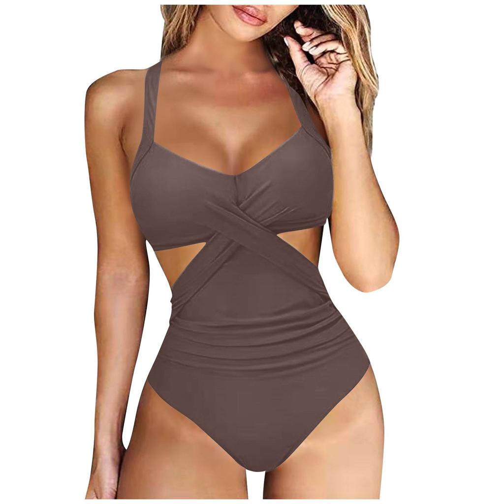 Women's One-piece Swimsuit Cross Multi-color Stitching Swimsuit Backless