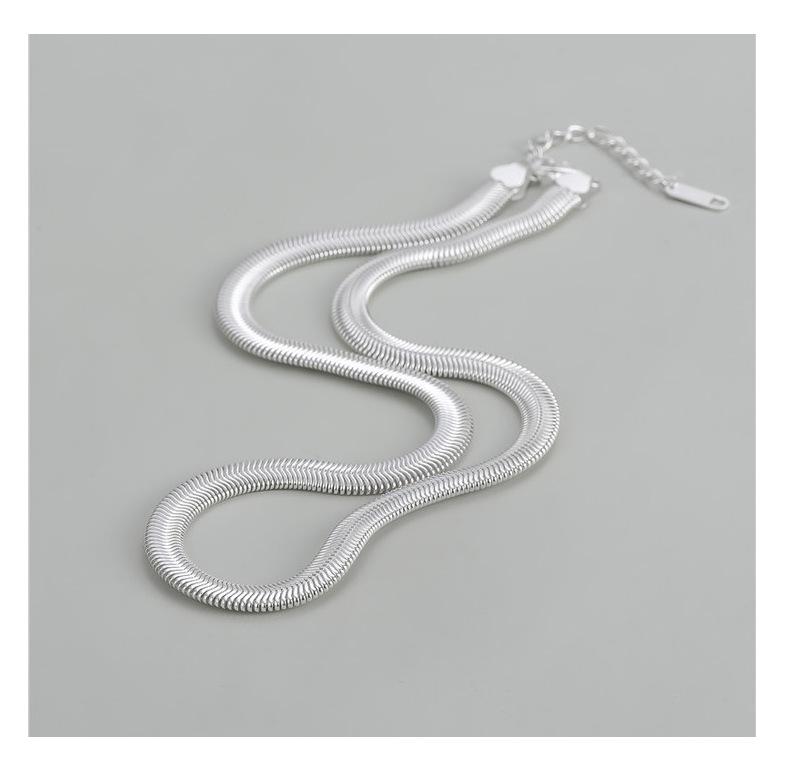 S925 Sterling Silver Korean Fashion Textured Flat Snake Necklace Blogger Style Clavicle Chain