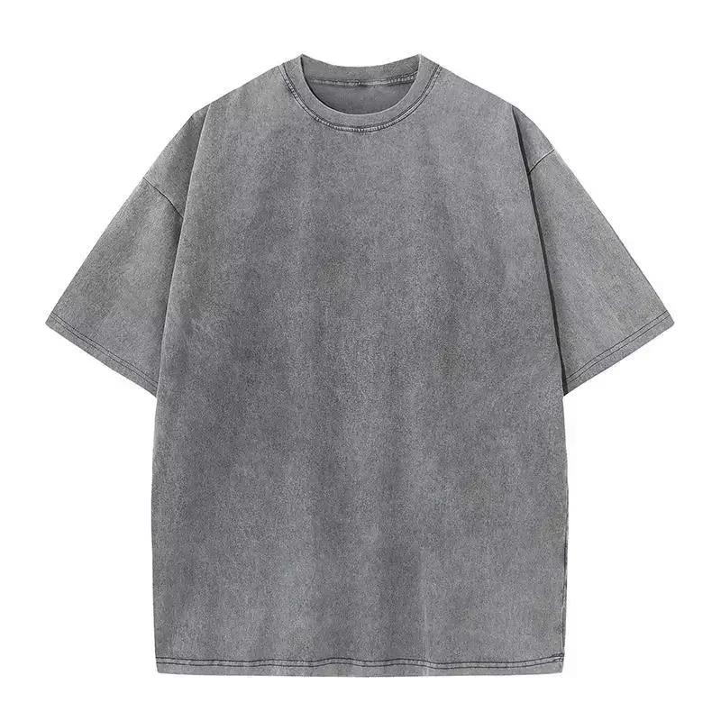 Heavy Washed Summer Solid Color Round Neck Loose Tshirt New Versatile Casual Tshirt Retro Unisexs and Womens Clothing