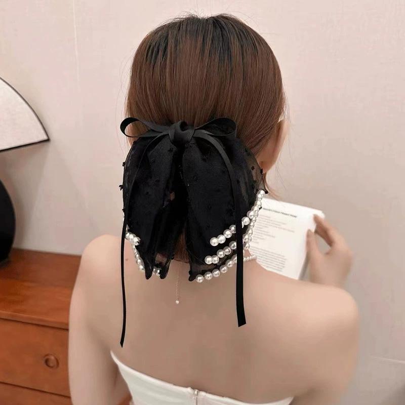 1PC Hairpin for Women Girls Hair Claw Multi-layered Bow Hair Clips Fashion with Pearl Stain Bow Ribbon
