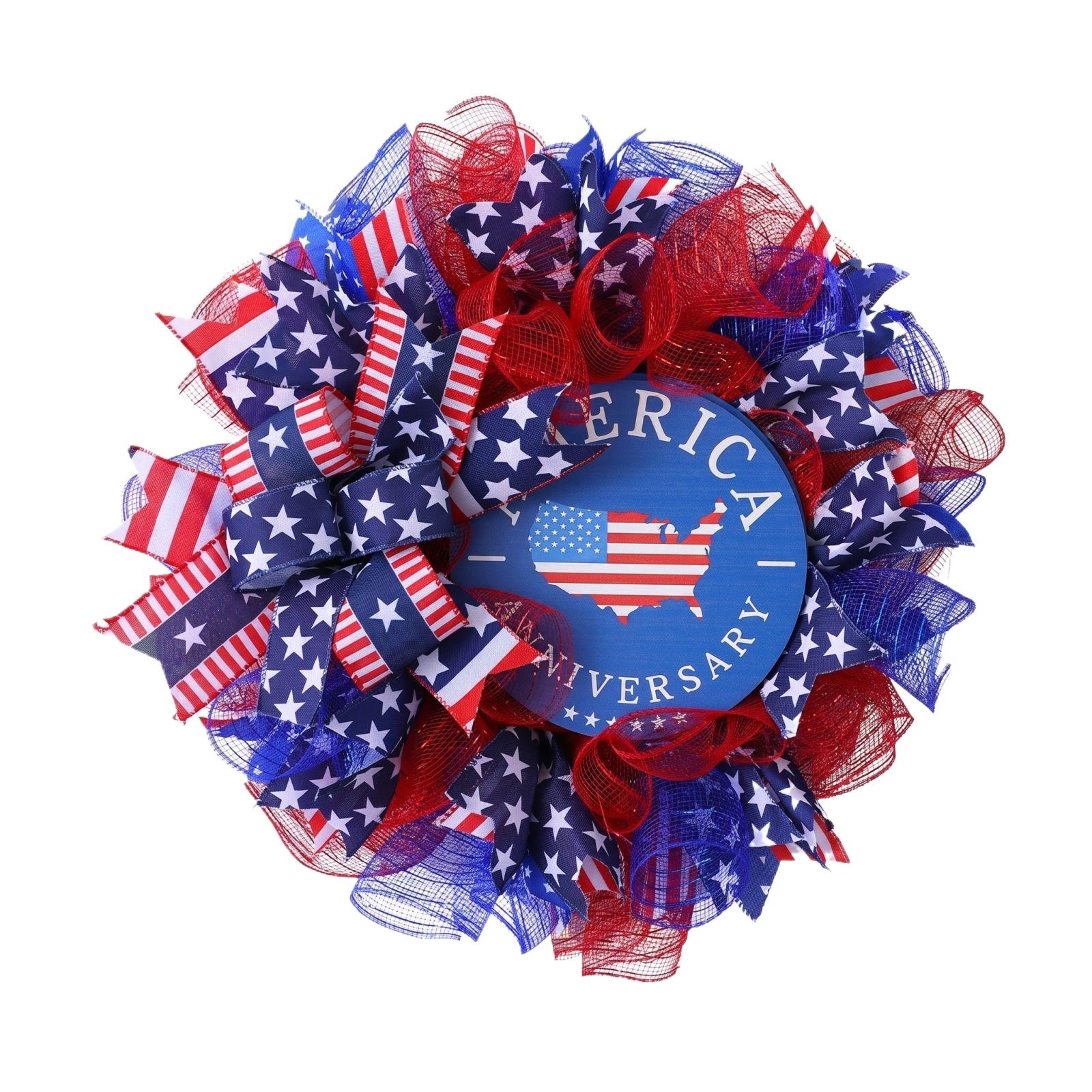40CM Independent Day Wreath Decoration American Flag Door Wreath Home Window Holiday Front Door Hanging Wreath One Size