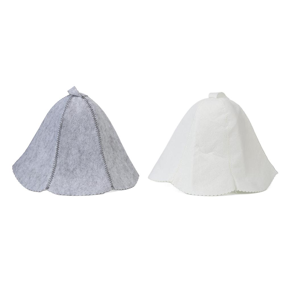 2pcs Sauna Felt Hats Water Absorption Head Protection Shower Bathing Hat for Women Men Grey White