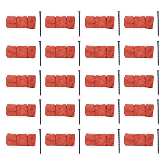 Imitation Stone Garden Fence Garden Landscaping Edging Border Panel Decorative Plastic Retaining Border with Stake for Flower Bed Path Lawn Outdoor