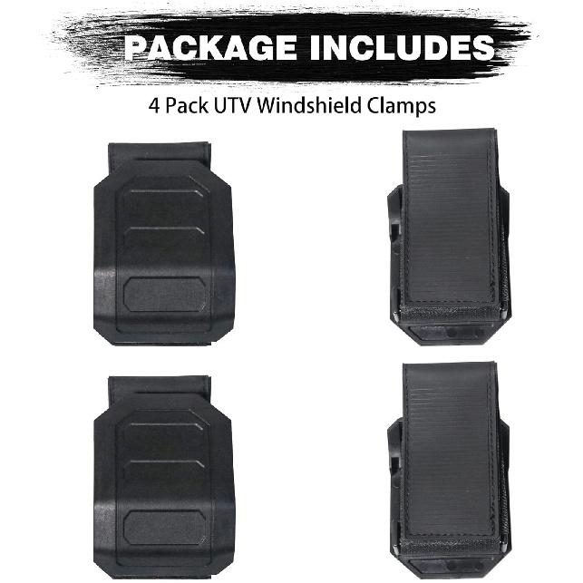 UTV Windshield Mount Clamps Straps Kit Compatible with Polaris Ranger RZR, Can Am Maverick X3, Yamaha Rhino YXZ, Kawasaki Mule Front Windshield