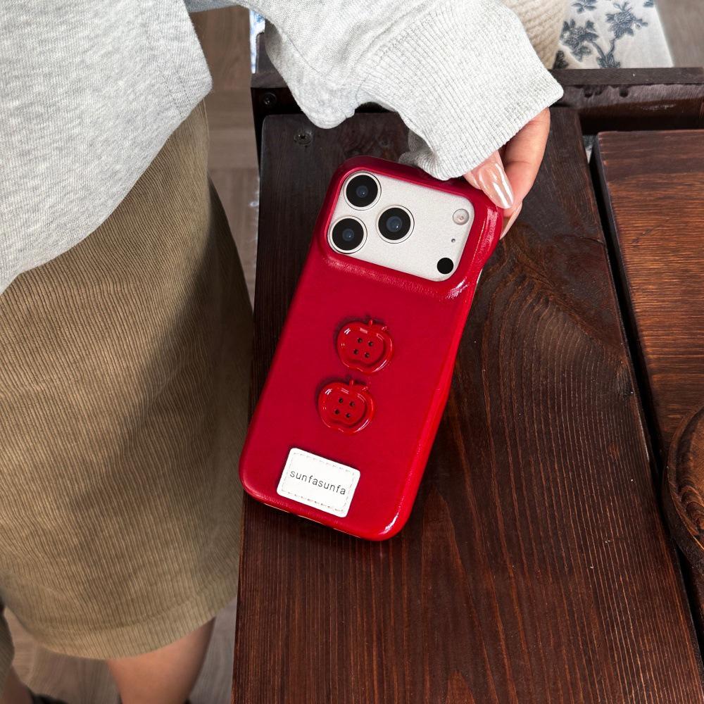 

Autumn Winter Red Leather Phone Case for Apple 17ProMax, 16Pro, 15PM, 14 with Advanced Button Design 16