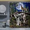 Wolf Family Shower Curtain Moonlight Forest Scene Wild Animal Art Nature Decor Waterproof Fabric Bath Curtain Set Home