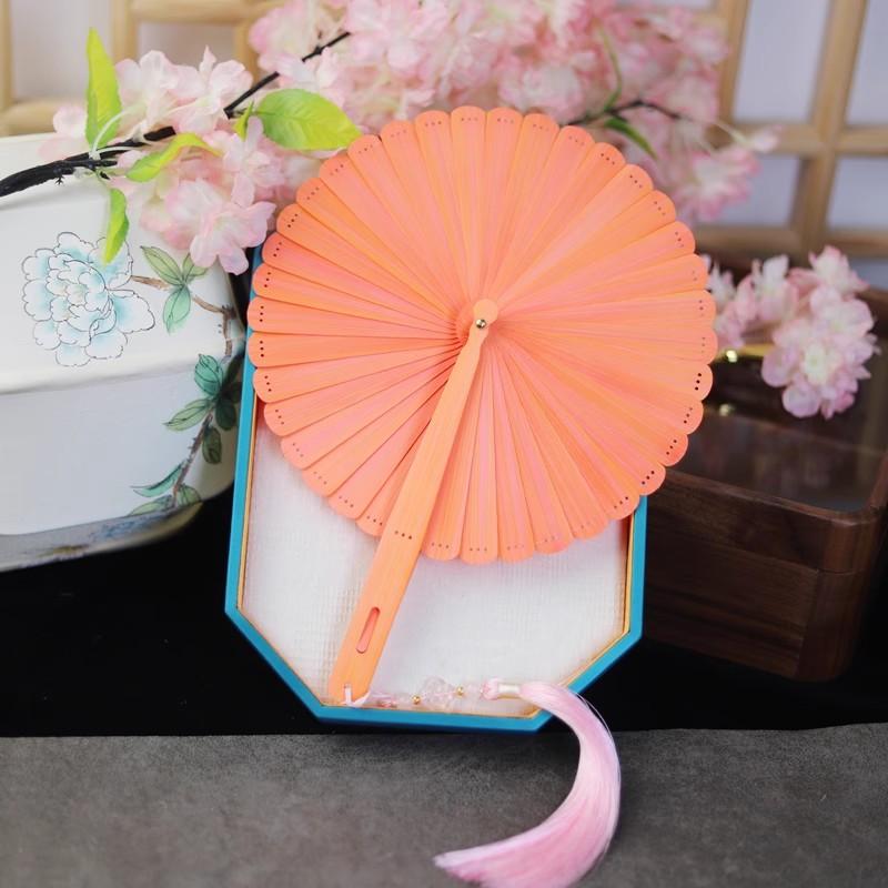 

Бамбуковый складной веер в китайском стиле - Ручной работы круглый веер чистого зеленого цвета, Портативный компактный веер для косплея