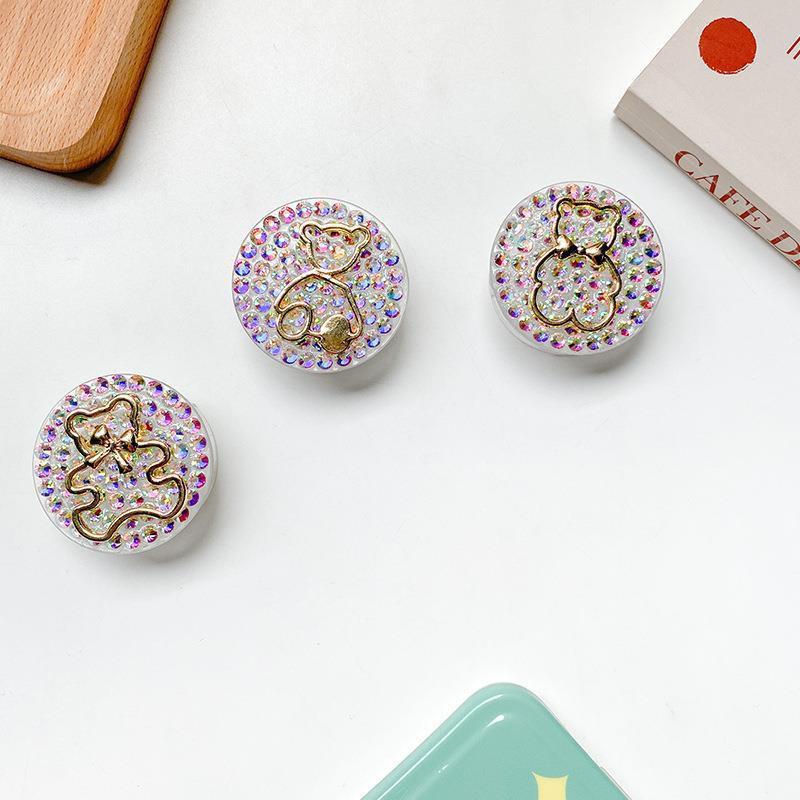 Creative Rhinestone Teddy Bear Phone Airbag Holder Korean Ins Back Sticker Expandable Desktop Stable Watching Support Stand