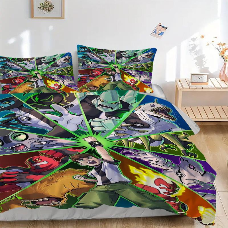 

3pcs Ben 10 Cover Set, Bedding Set, Soft Comfortable Duvet Cover, For Bedroom, Guest Room (1*Duvet Cover + 2*Pillowcases, Without Core) yy25 135x200cm