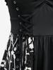 Rosegal Plus Size Floral Embroidery Grommet Lace-up Ruched Lace Trim Tank Dress