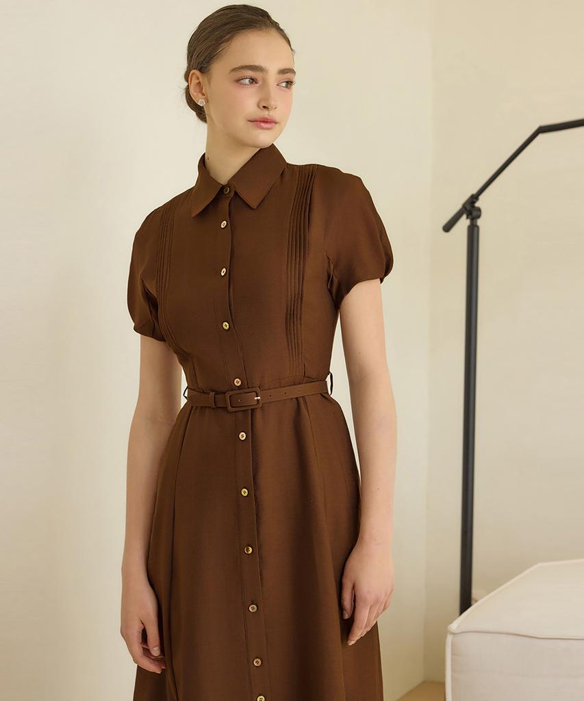 Julie And Kara 25Hs Collar 123 Terroir Line Pintuck Citrus Dress Brown