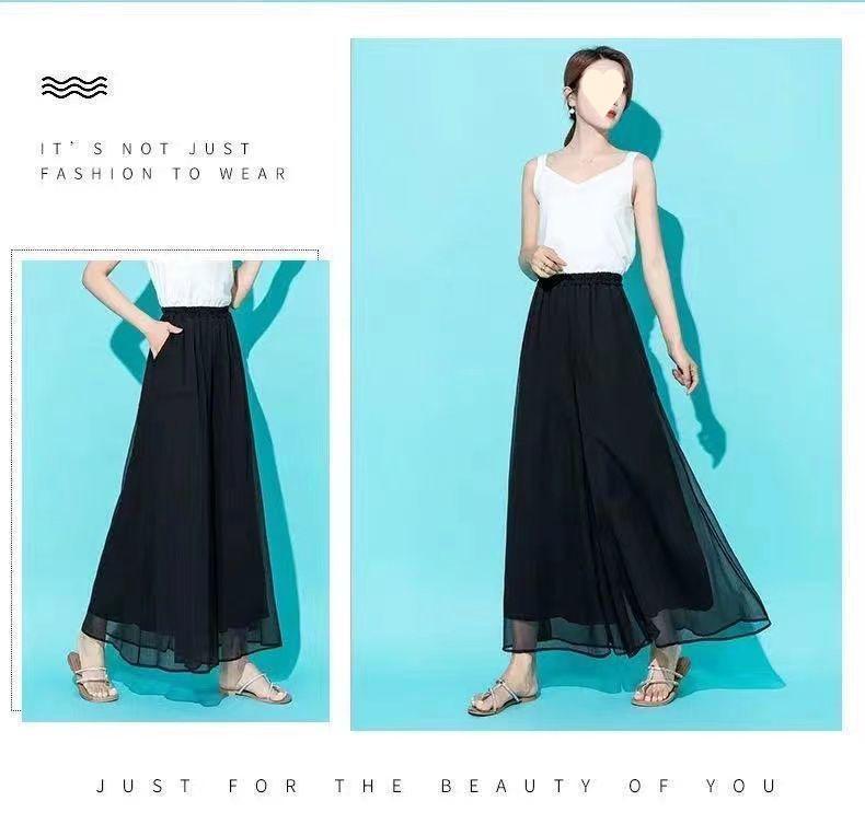 Add Pockets: Ice Silk Chiffon Wide-Leg High-Waist Slimming Plus Size Pants for Summer