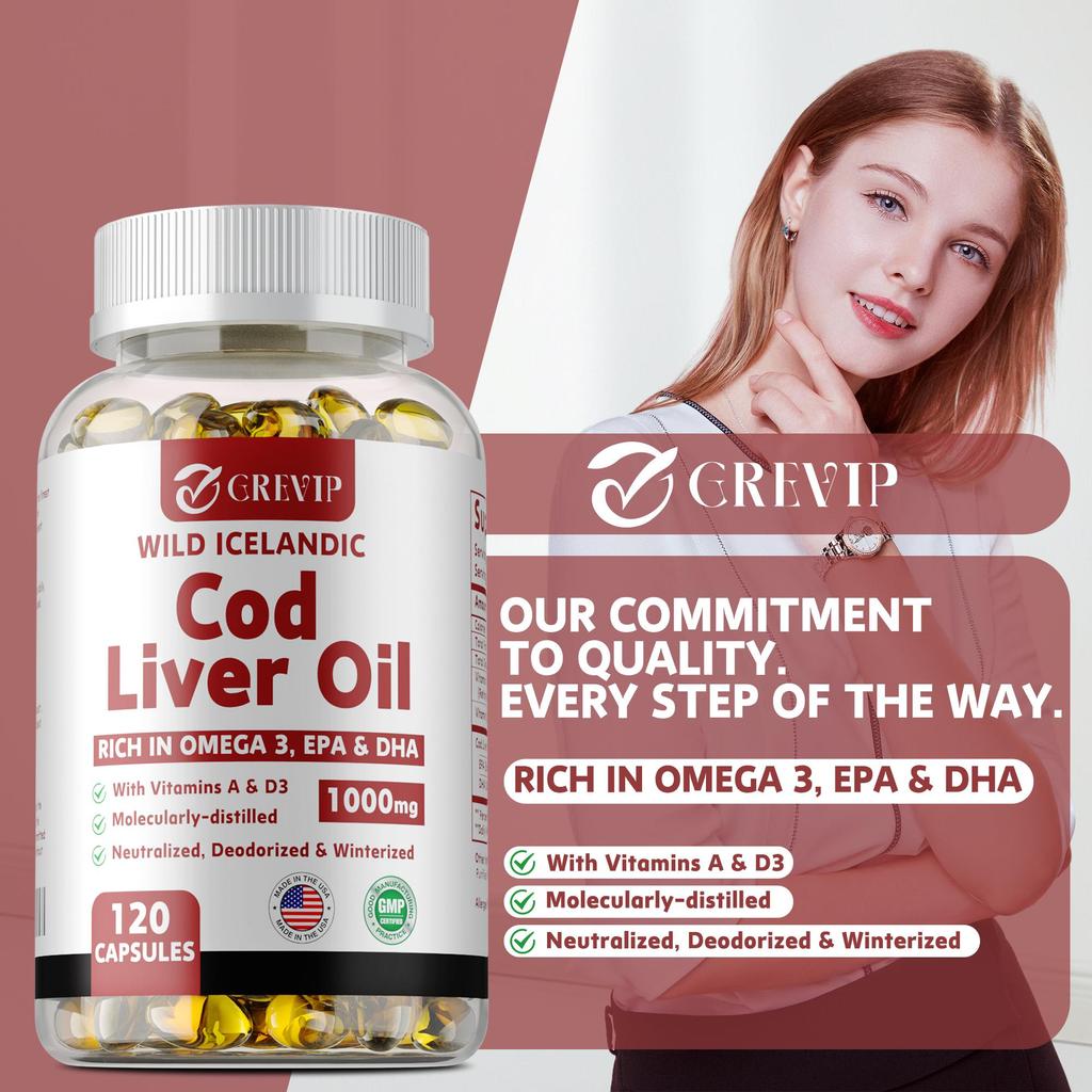 GREVIP Cod Liver Oil Capsules - Heart, Brain, Joint Health, and Immune System Health