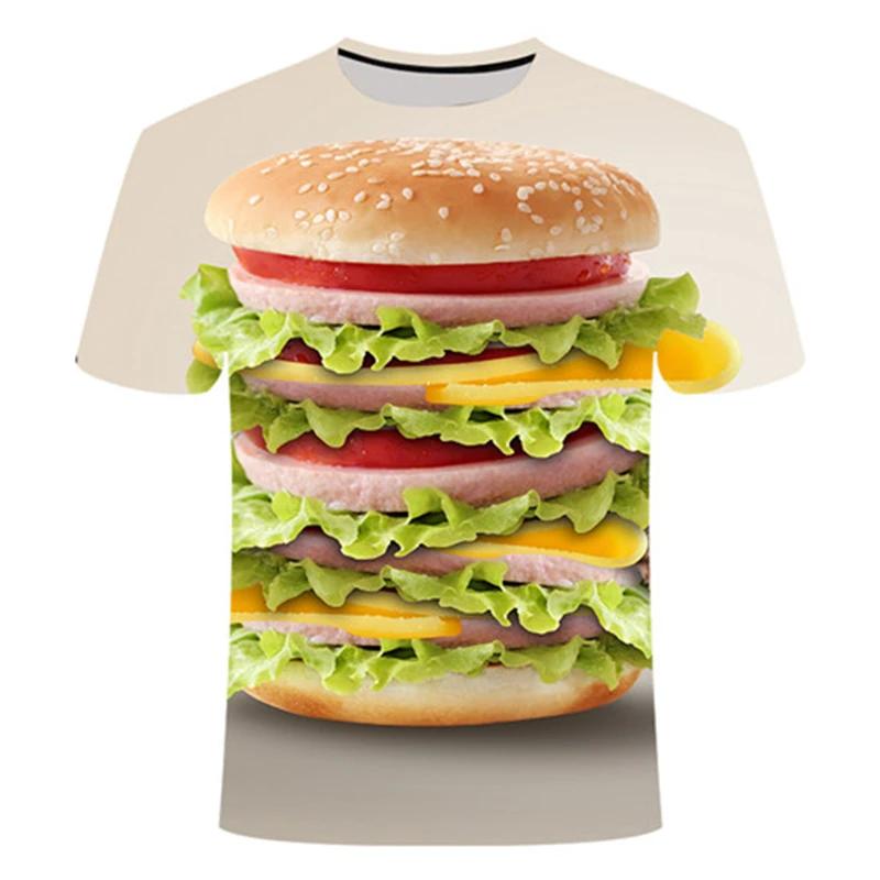 Summer Round Neck 3D Burger Print Top Fashionable Casual Fun Short Sleeved Men's and  Women's Unisex T-shirts