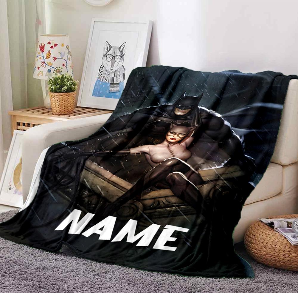 Custom Name Batman Catwoman Flannel Blanket Throw Blanket Soft Warm Sofa Bed home Decor Unique Gift
