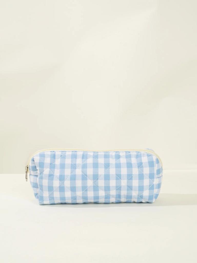 1pc Large Travel Multicolored Plaid Makeup Storage Bag Girls Brush Cosmetic Pouch Bag School Supplies Checkered Pencil Bag
