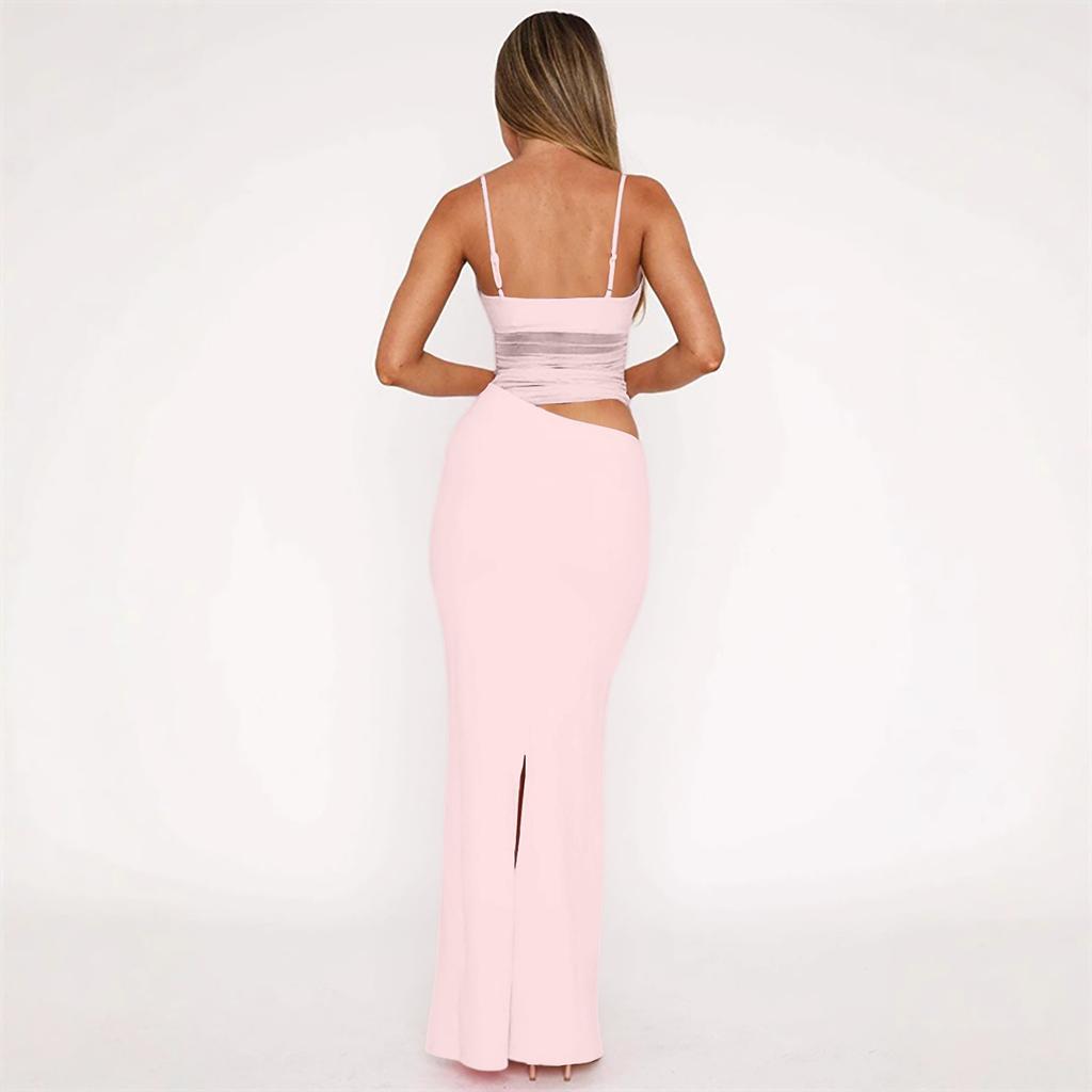 Women's Summer New Mesh Long Dress With Elastic Suspender Hip Hugging Women's Sexy Dress