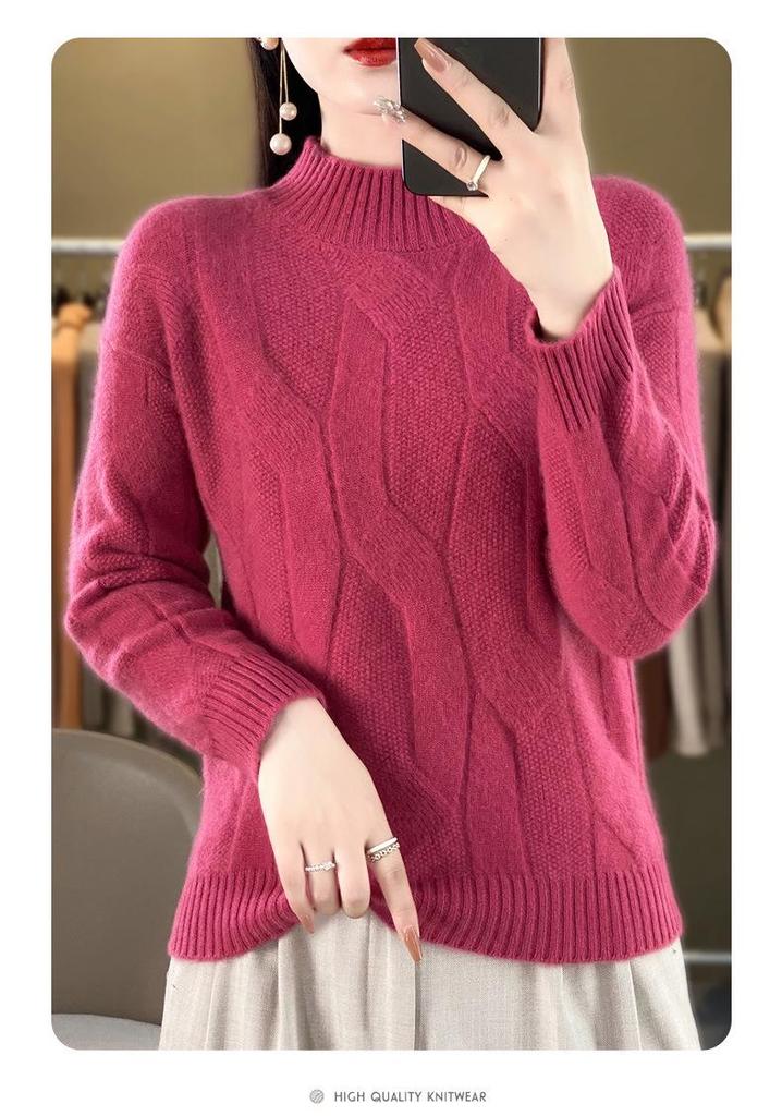 Women's Wool Blend High Neck Chunky Knit Sweater - Warm, Thick, Skin-Friendly Autumn/Winter Ready-to-Wear Arrival
