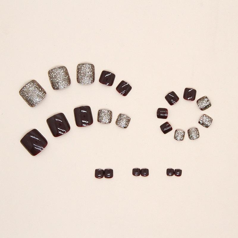 Champagne flash solid color burgundy New Year's bride's foot nail nail piece manicure foot wear nail product