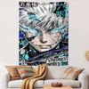 Anime Style White-Haired Warrior Face Art Patterned Tapestry Home Decor, Suitable for Bedroom and Living Room, Gift