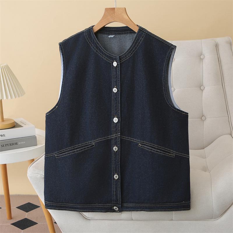 

Plus Size Women s Round Neck Denim Cardigan - Spring 2026 Slimming Vest 3XL