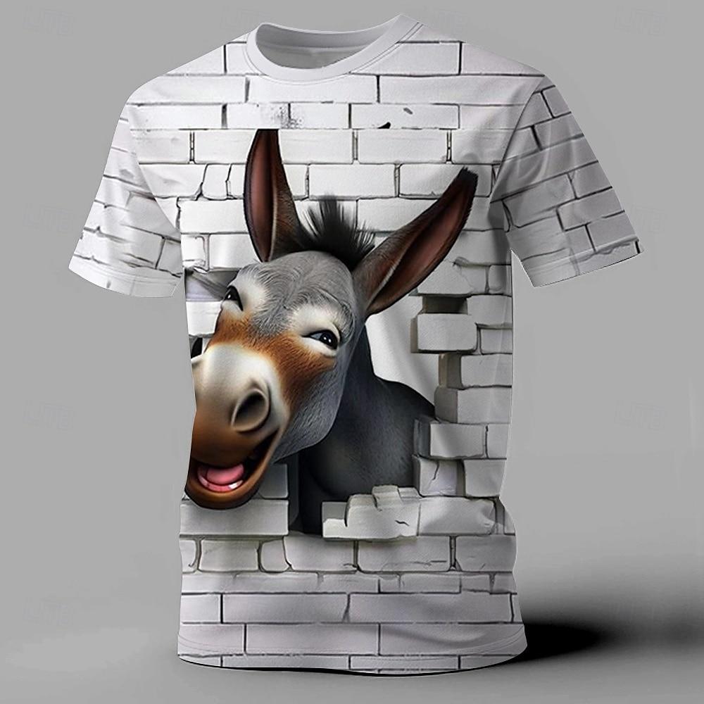 

Смешные футболки для мужчин с принтом осла в виде животного, топ с коротким рукавом, модная уличная мужская одежда, летняя повседневная футболка большого размера, мужские футболки 4XL