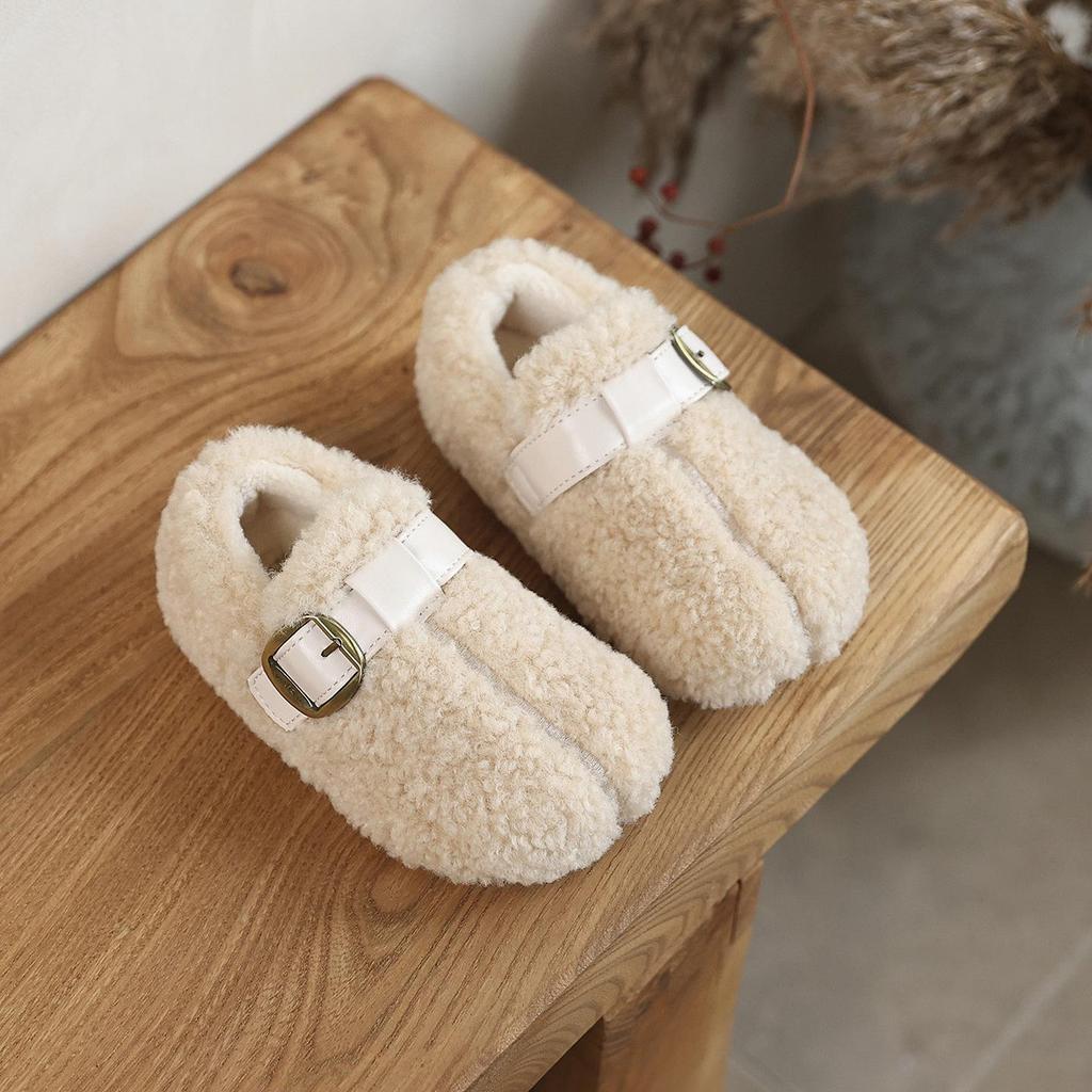 Girls' Furry Moccasins: Plus Velvet Flat Slip-on Mary Jane Cotton Shoes for Autumn/Winter 2025