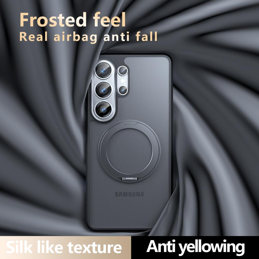 For Samsung Galaxy S26 Ultra Case Matte Frosted Skin Friendly 360° Rotatable Magnetic Kickstand Non-yellowing Anti-Fingerprint