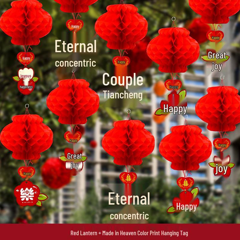 Красные бумажные фонарики-соты для украшения свадьбы и двора