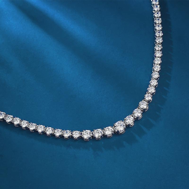 Xiancan S925 Silver European & American Fashion Choker with Water Drop and Round Pave Diamonds