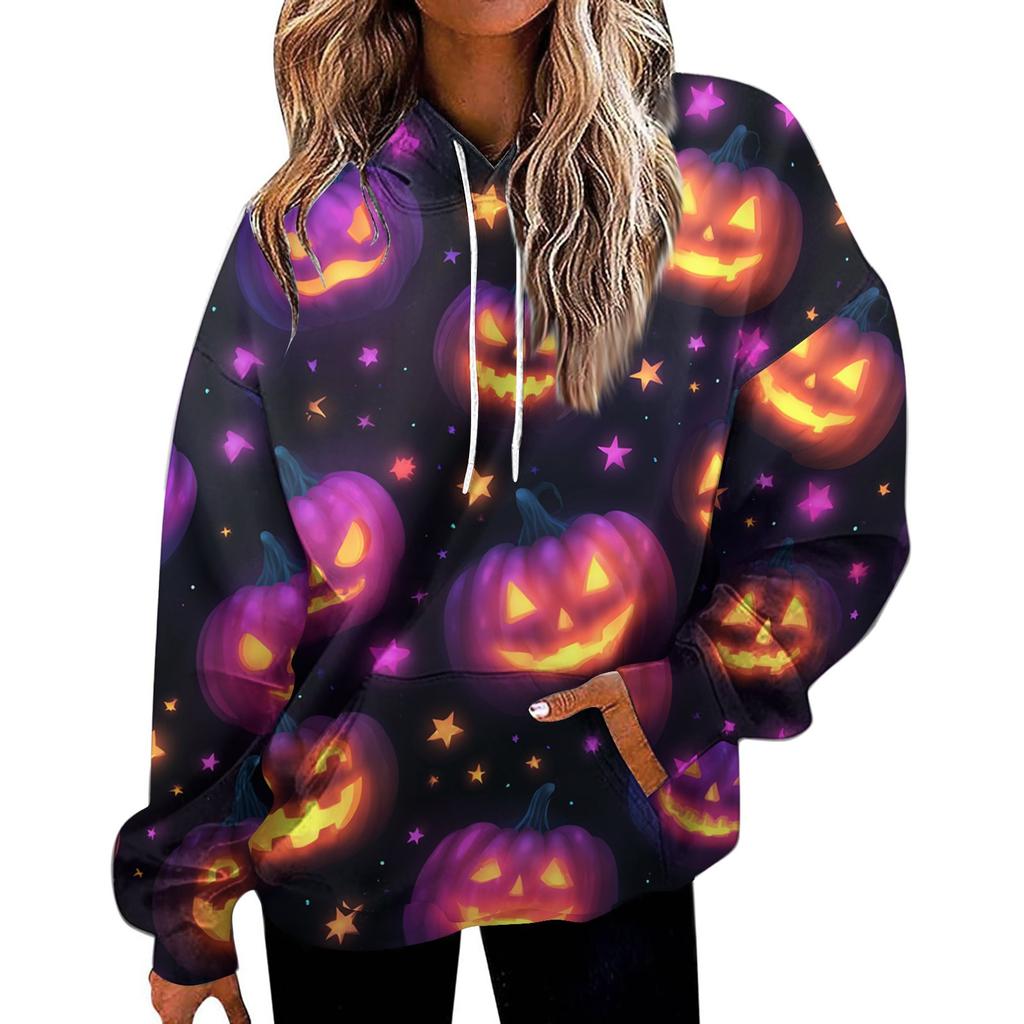 Dámská módní mikina s potiskem, ležérní mikina s kapucí a kapsami