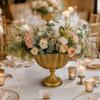 Vintage Planter Vase, Brass Tone Wide Mouth Flower Holder for Wedding Party Home Table Decor