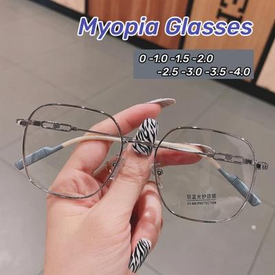 Ochelari de vedere vintage cu cadru mare din metal minus dioptrii Ochelari de modă clari pentru miopie Ochelari de prescripție cu blocare a luminii albastre pentru femei