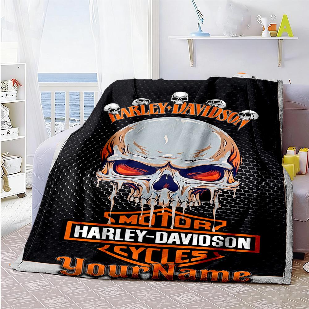Harley-davidson Motorcycles Customize Your Name Blanket Lightweight Customizable Blanket Durable Comfort Throw For Living Room Seaside Picnics Nap