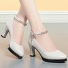 Chunky High Heels, Comfortable Model Runway Shoes, Work Shoes, Black Soft-soled Comfortable Strappy Shoes