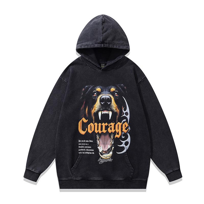 Tkpk American High Street Washed Retro Hooded Sweater Autumn And Winter Direct Injection Printing Loose Hoodie Jacket Men And Women