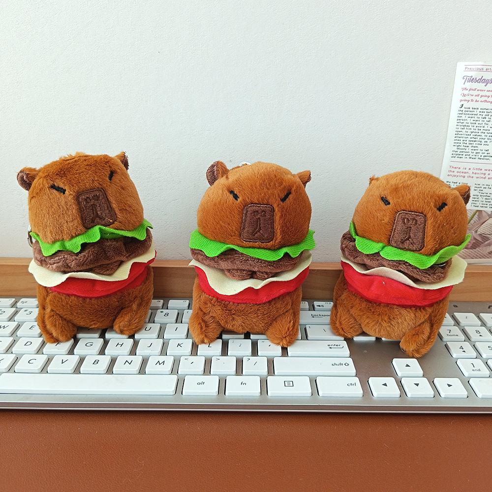 Writing A Notebook Unisex Hamburg Kapibala Plush Toy Pendant Keychain Capy Pig Doll Crazy Doll Crazy Machine