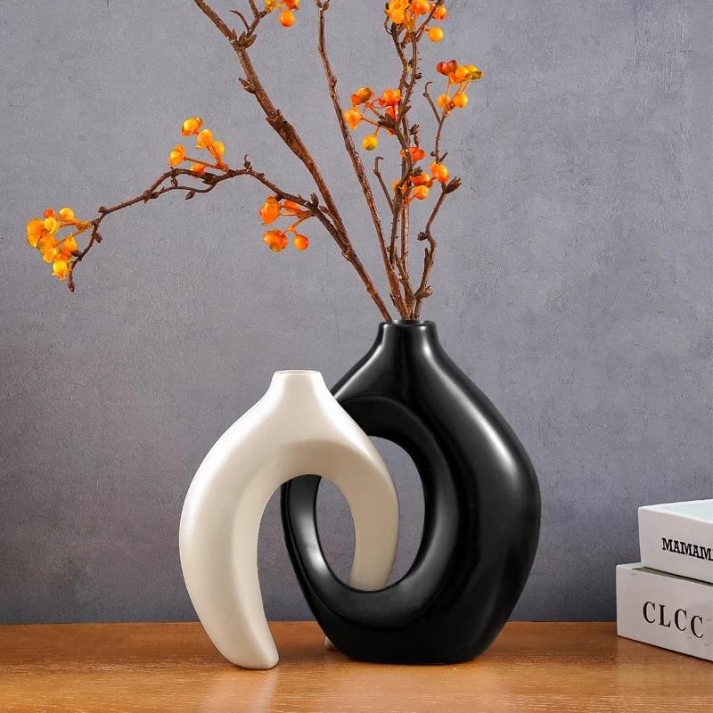 Nordic Modern Hollow Flower Vase Set of 2 Plastic for Living Room Decor Contemporary Home Accessories