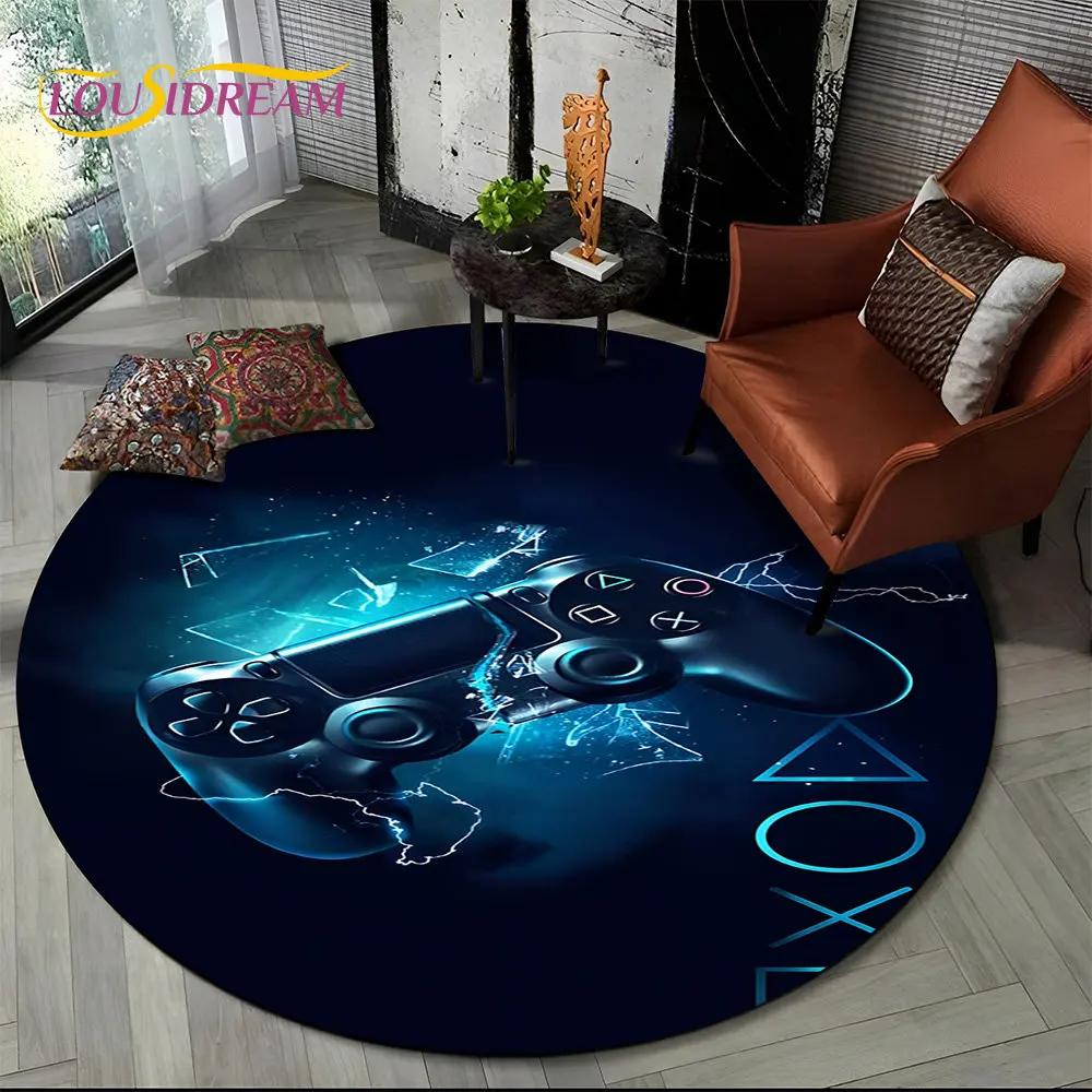 Cartoon Gamer Game Controller Round Area Rug,Circle Carpet Rug for Living Room Children's Bedroom Sofa Decor,Non slip Floor Mat