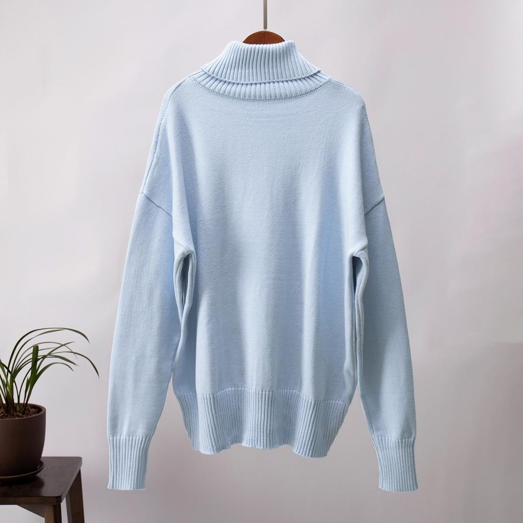 Solid Color High Neck Sweaters Autumn and Winter Loose Knit Sweaters Pullover Women's Sweater