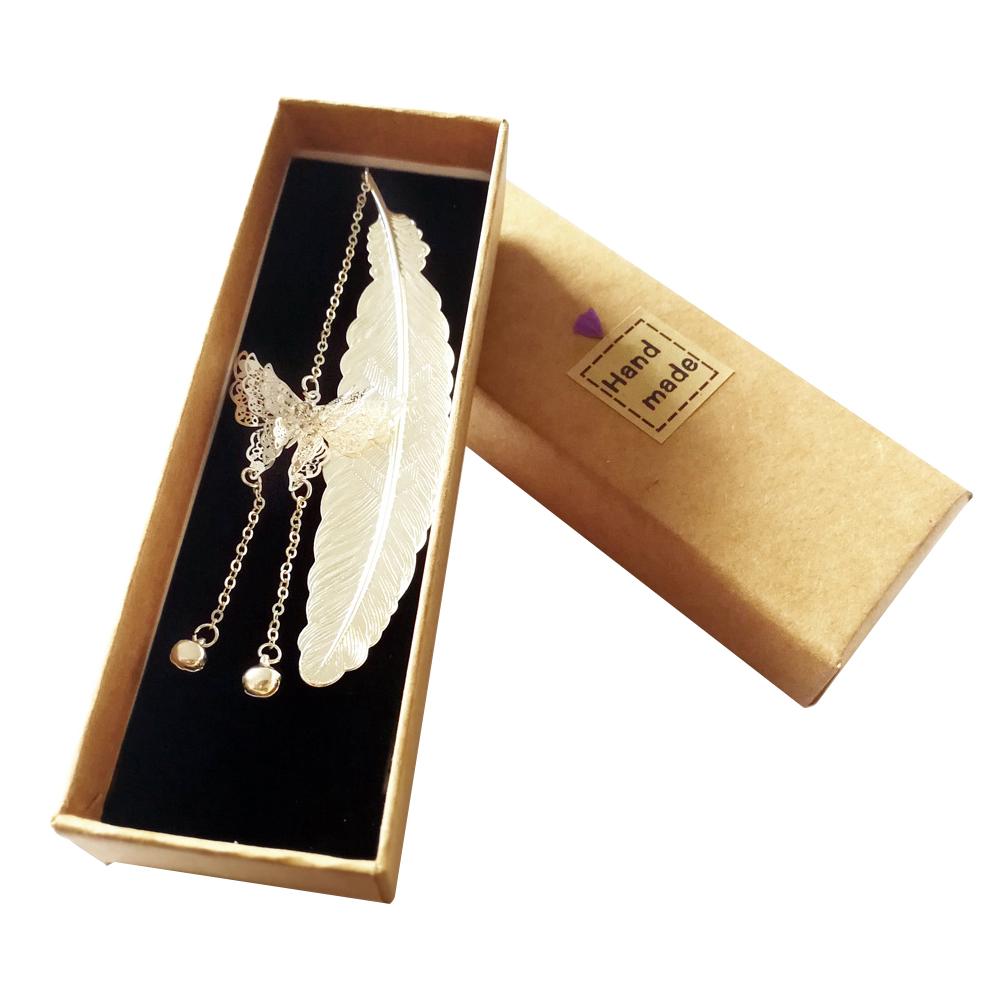 Retro Vintage Bookmark Design of Feather + Butterfly Metal Bookmarks Promotional Gift
